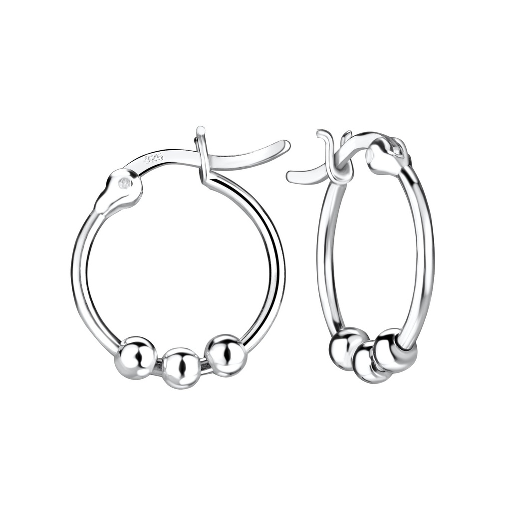 Créoles fermoir français boule en argent 15 mm