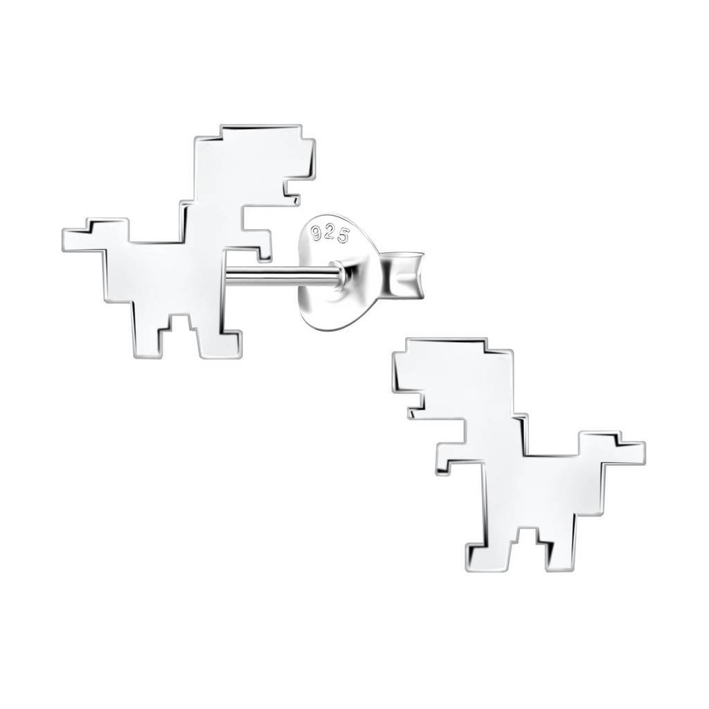 Silver Velociraptor Dinosaur Stud Earrings