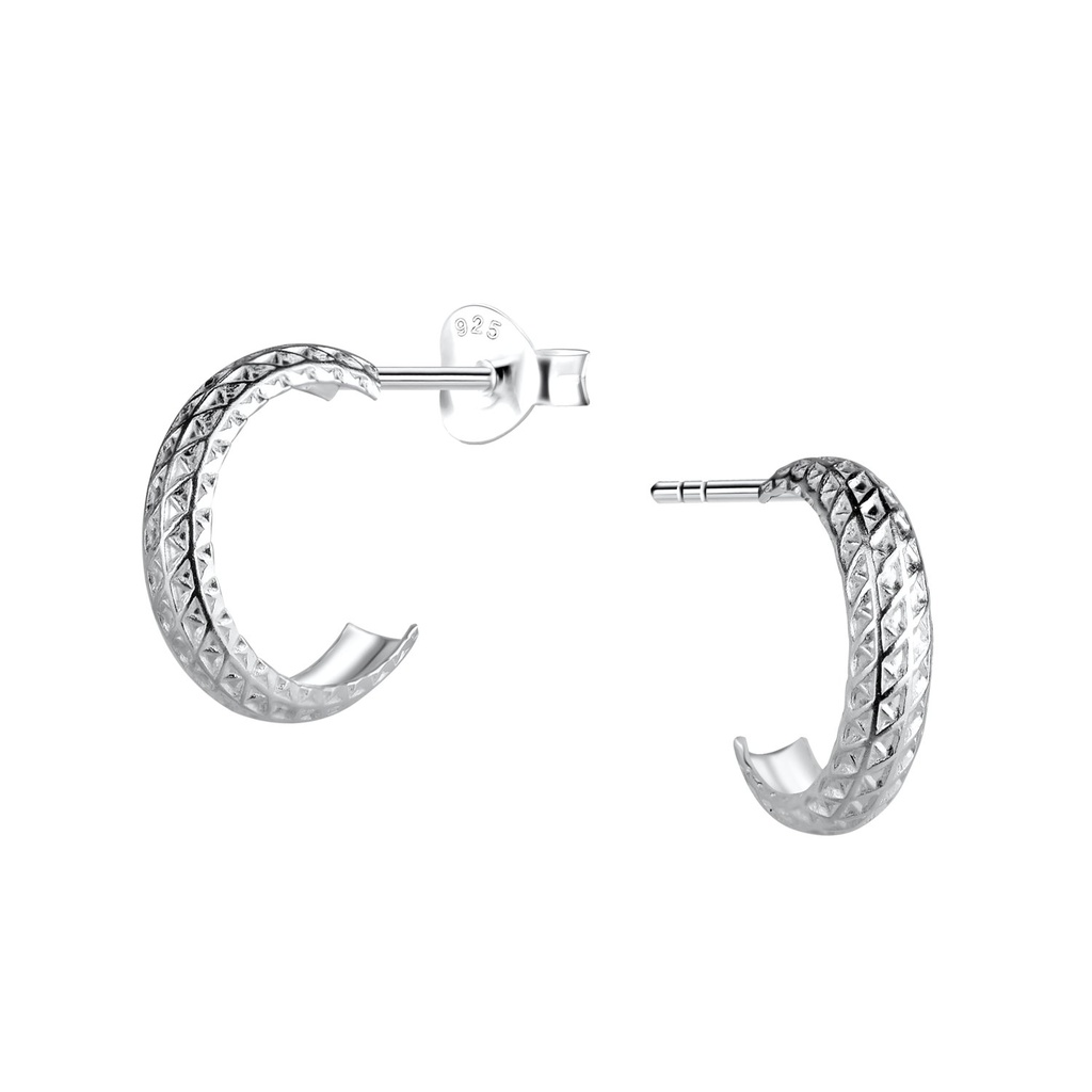 [10032821] Silver Patterned Half Hoop Stud Earrings
