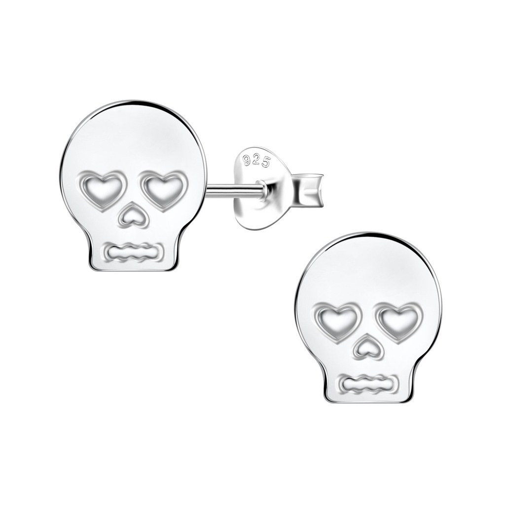 Puces d'oreilles tête de mort en argent
