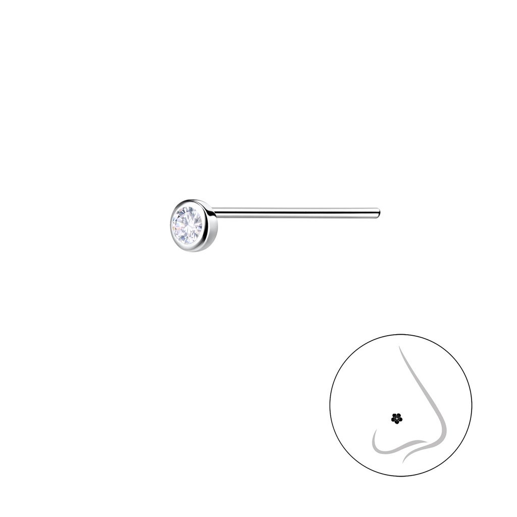Silver Single Stone Nose Stud