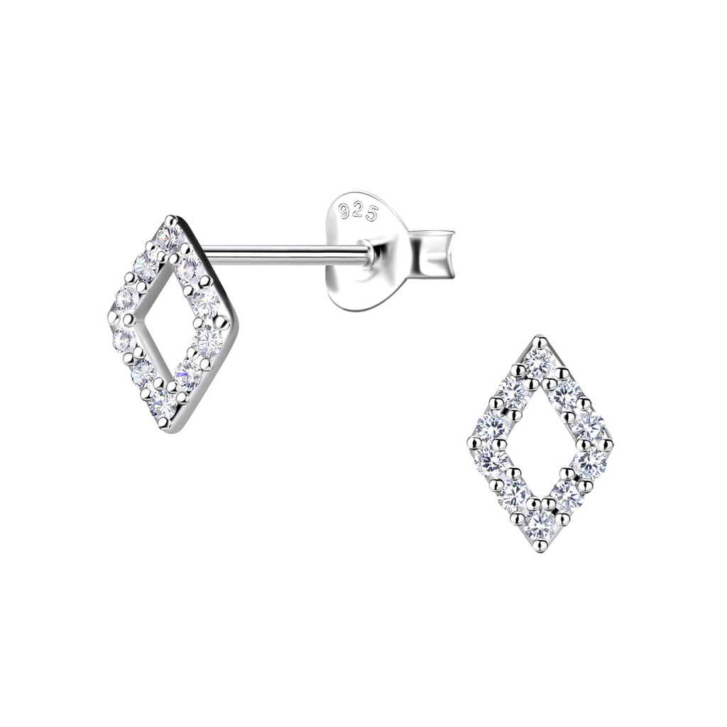 Silver Diamond Shaped Stud Earrings