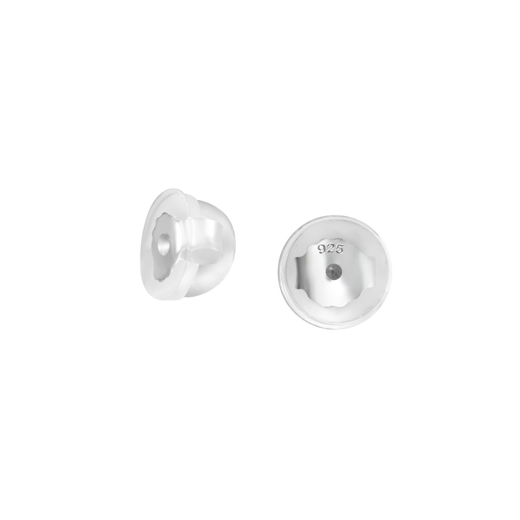 [10032548] Papillon en silicone avec petite fleur en argent, lot de 10 paires