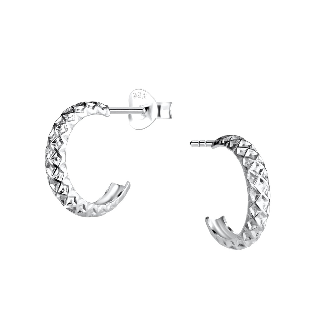 Puces d'oreilles demi-créole à motifs en argent