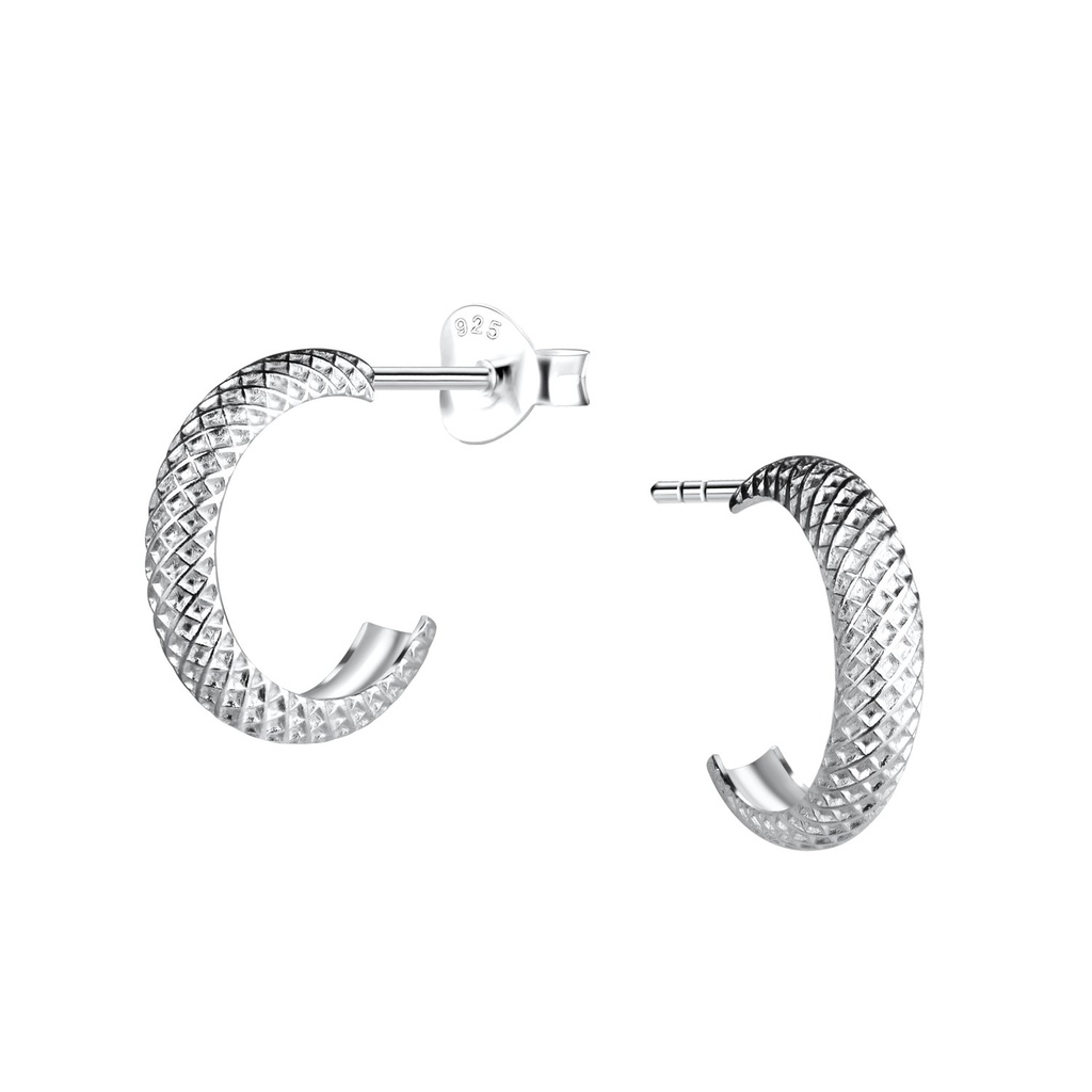 Puces d'oreilles demi-créole à motifs en argent