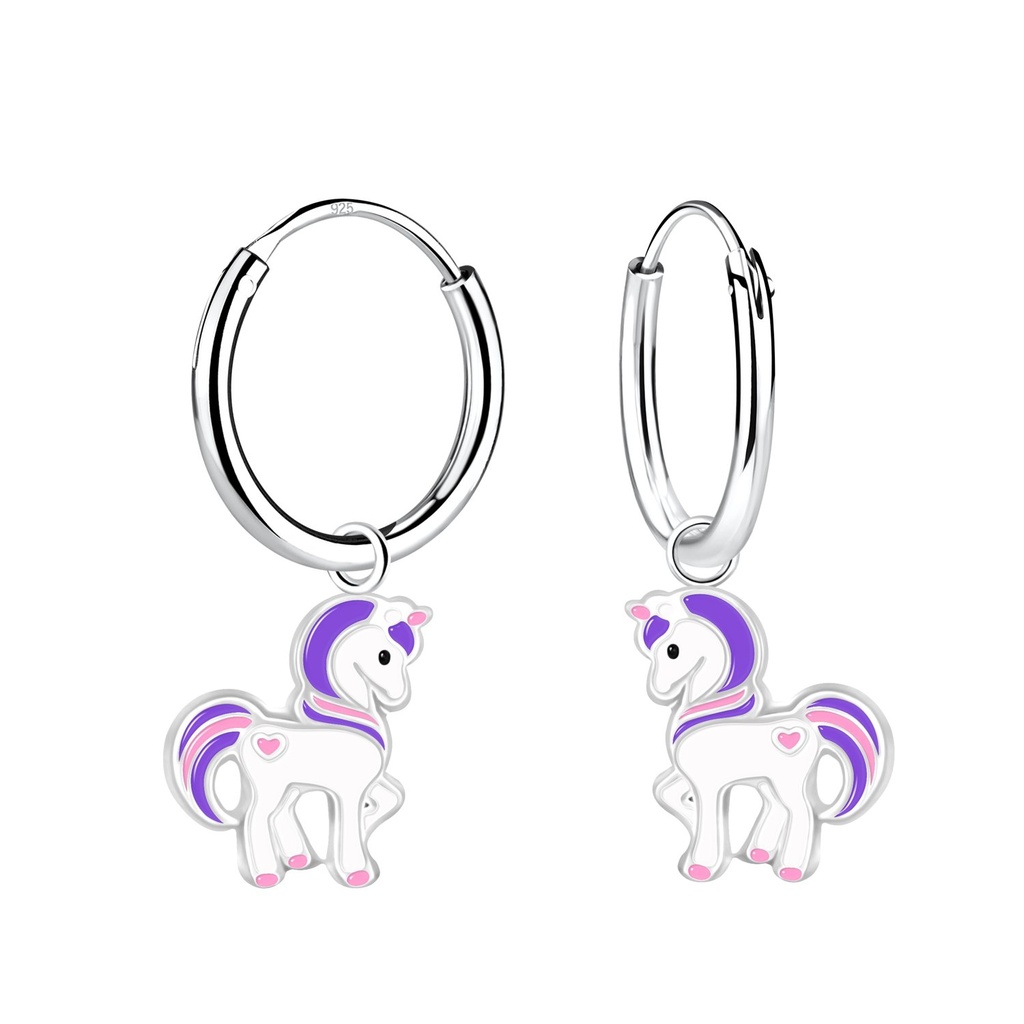 [10017124] Silver Unicorn Charm Hoop Earrings