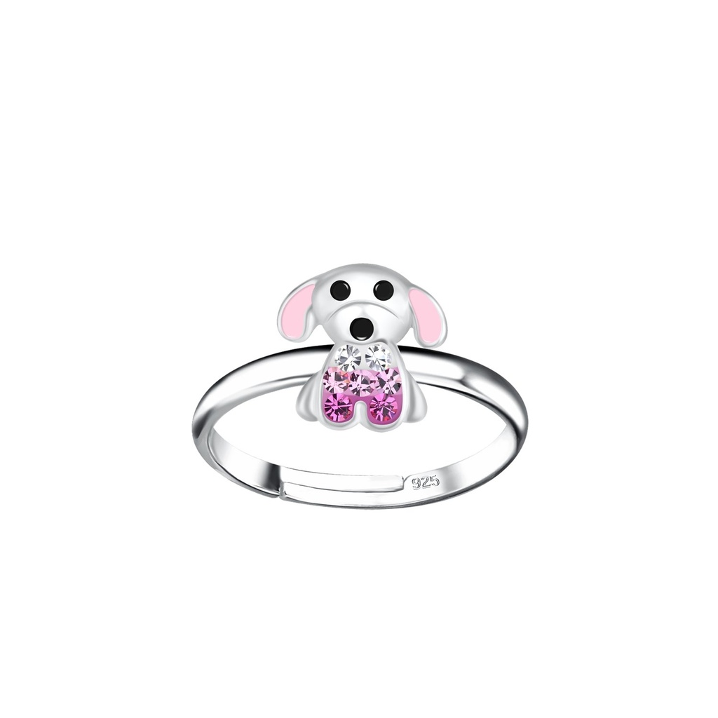 Bague réglable chien en argent