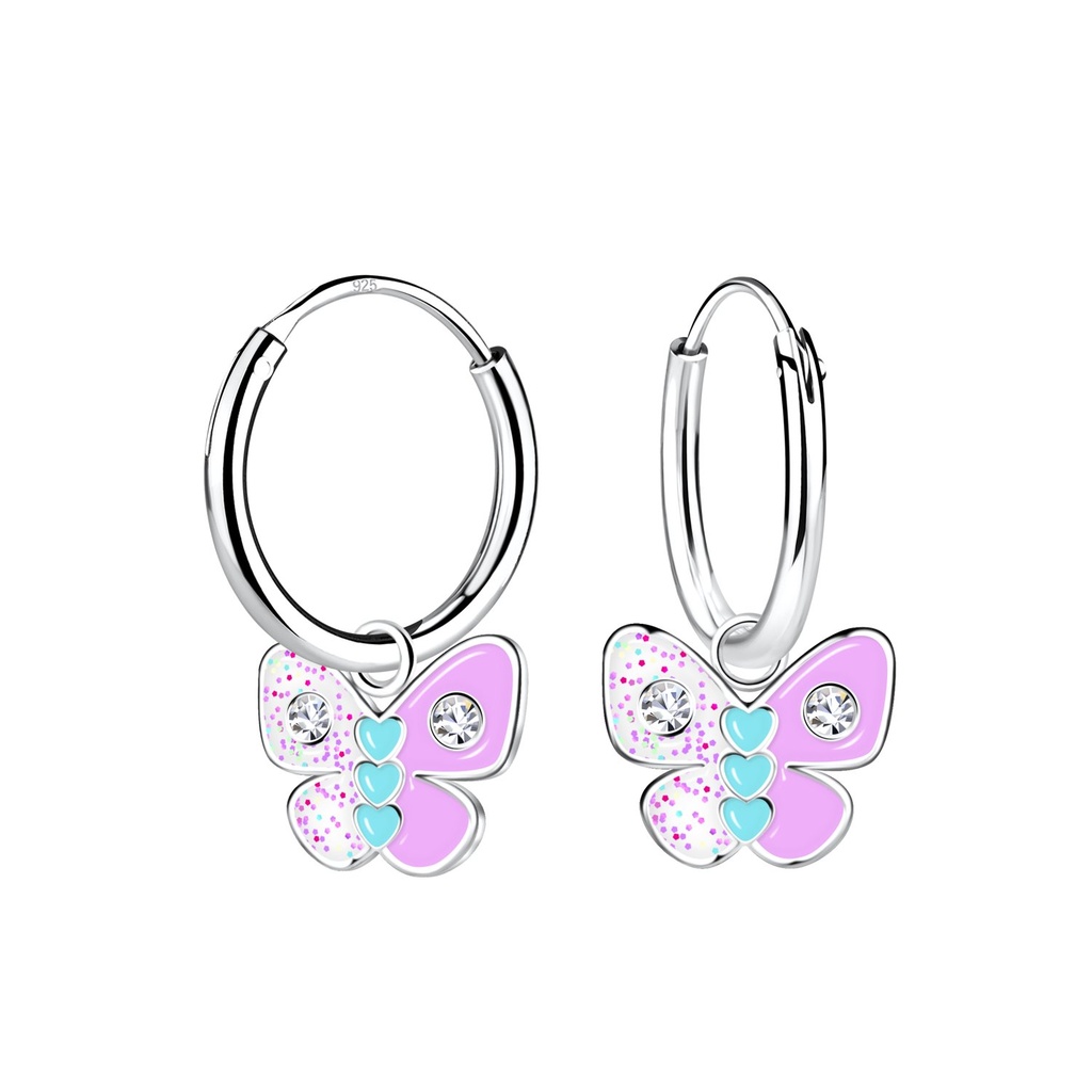 Silver Butterfly Charm Hoop Earrings