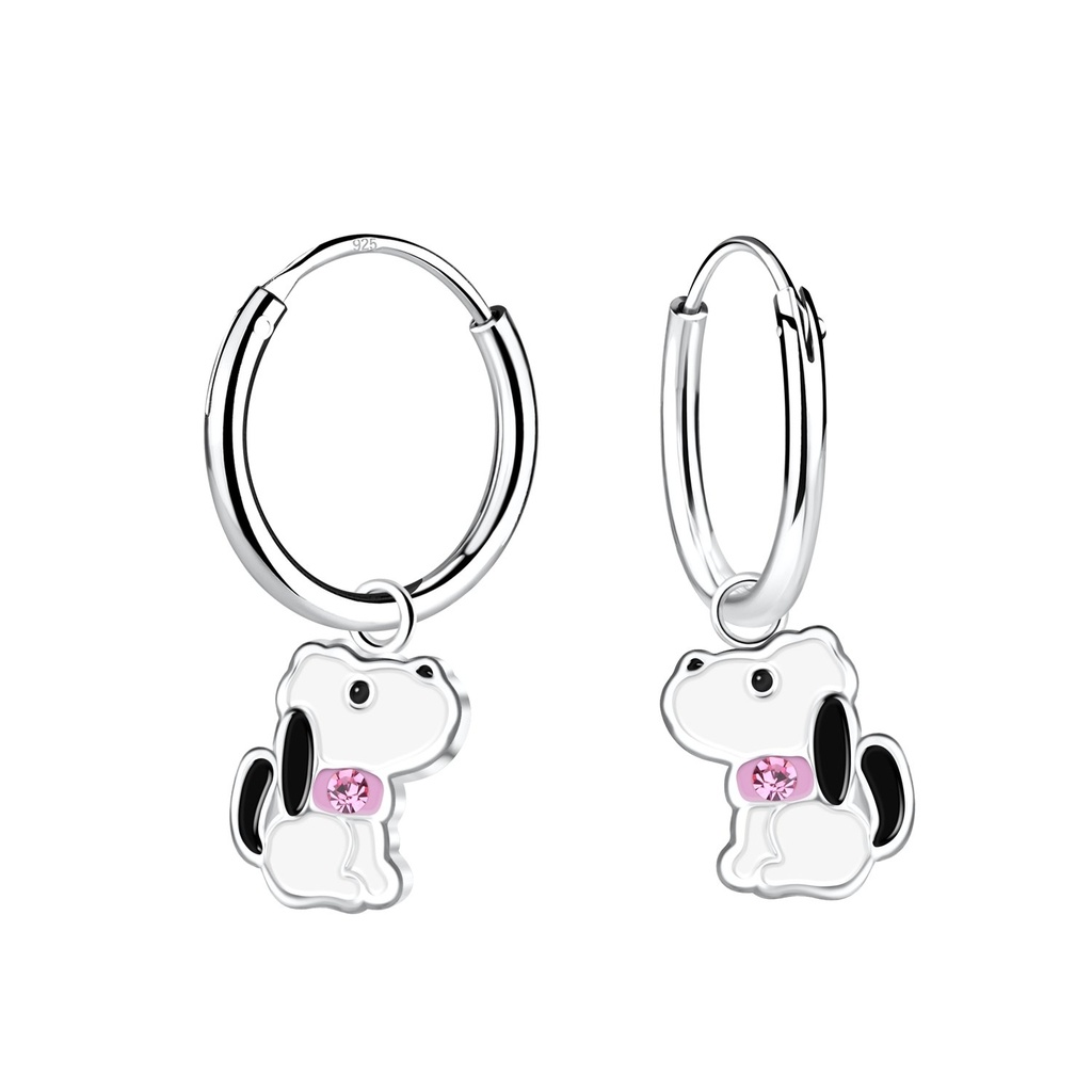 Silver Beagle Dog Charm Hoop Earrings