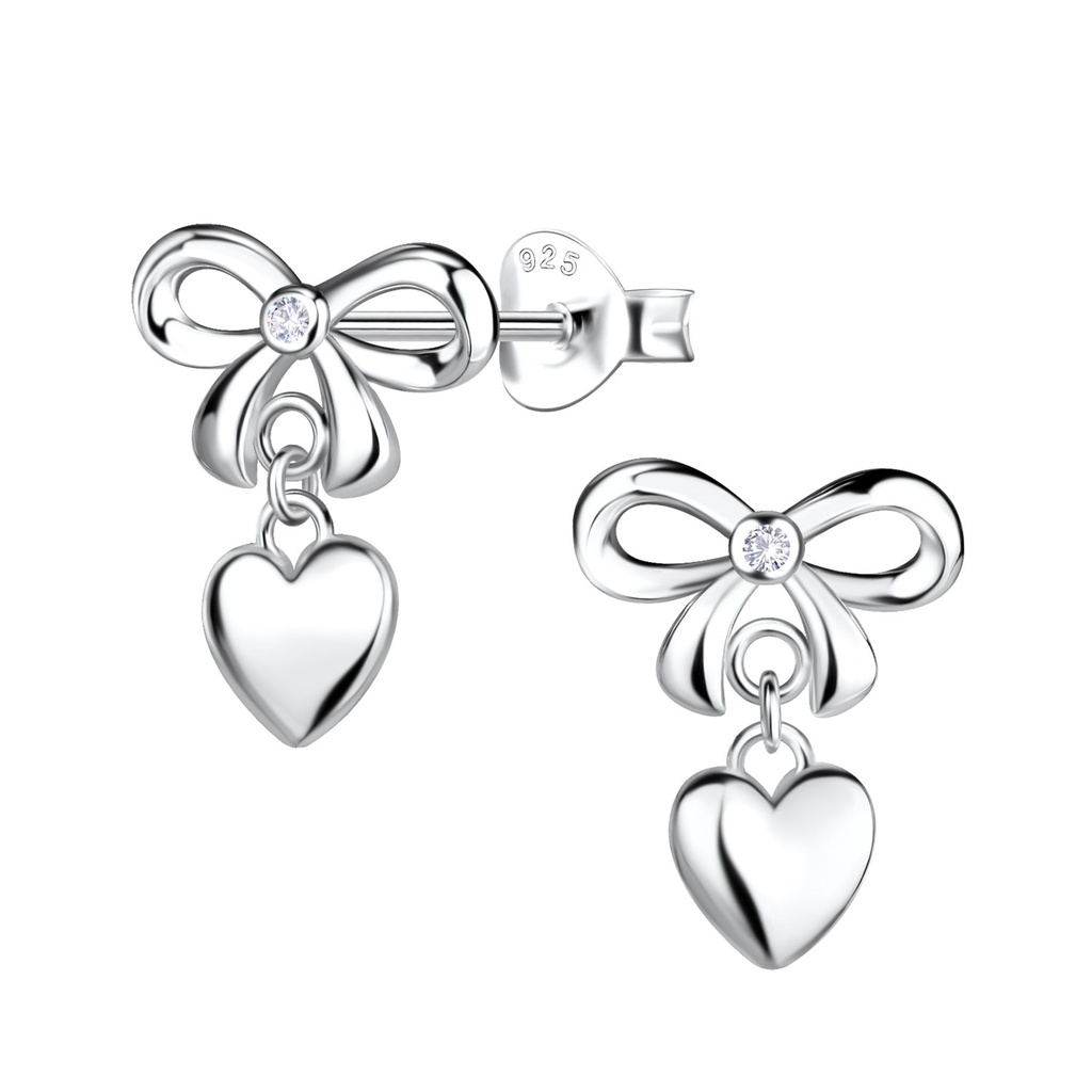 Puces d'oreilles nœud en argent avec cœur pendant