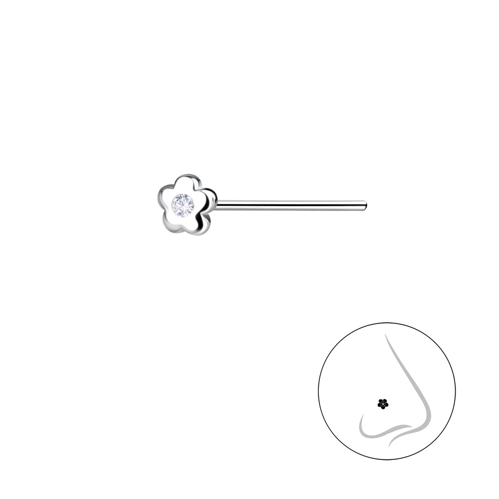 [10032679] Silver Flower Nose Stud
