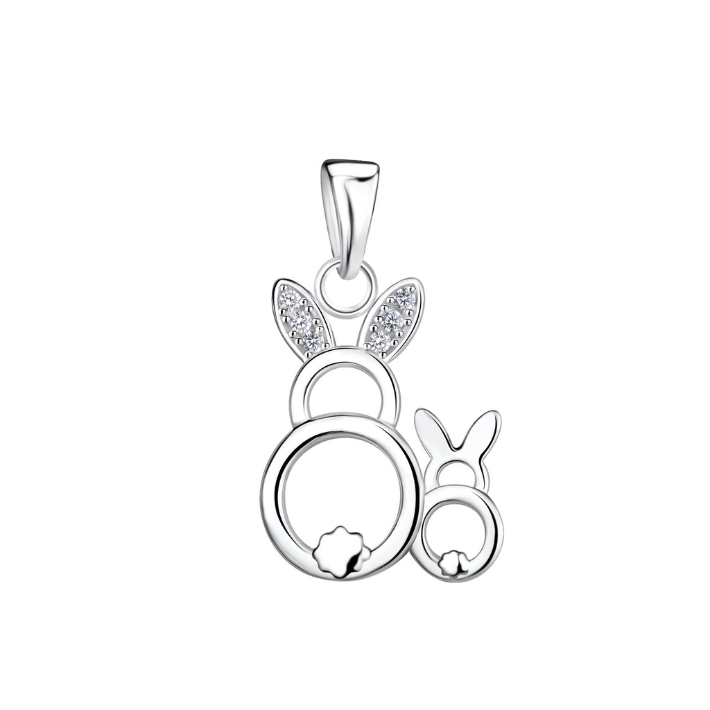 [10032629] Silver Mom and Baby Rabbit Pendant