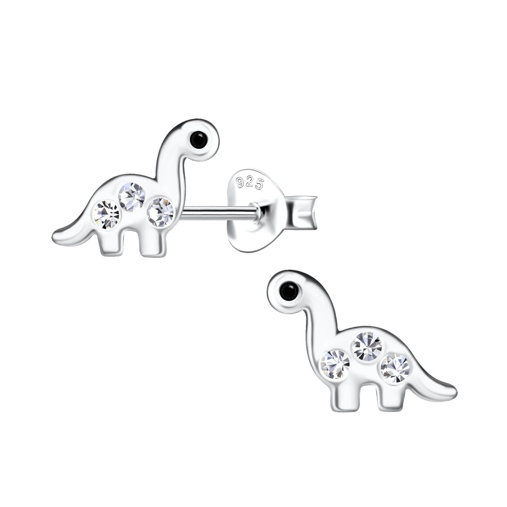 Silver Brachiosaurus Dinosaur Stud Earrings