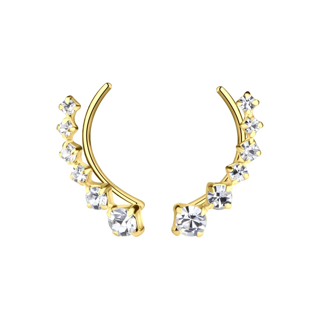 [10031742] Silver Curved Line Crystal Ear Climbers