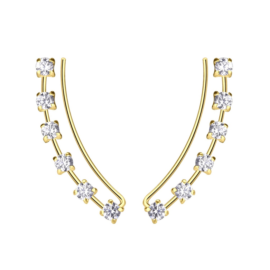 [10031741] Silver Curved Line Cubic Zirconia Ear Climbers
