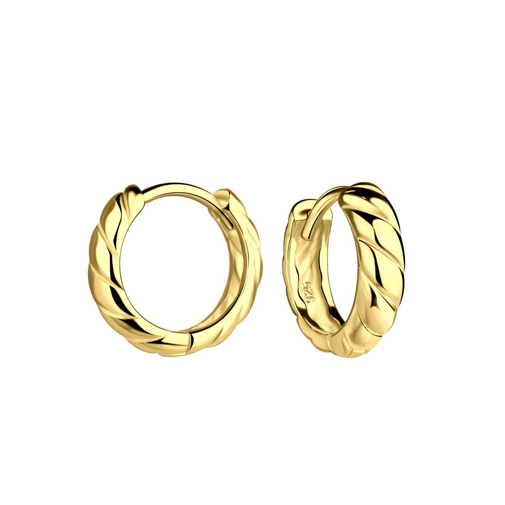 [10031737] 13mm Silver Twisted Huggie Earrings