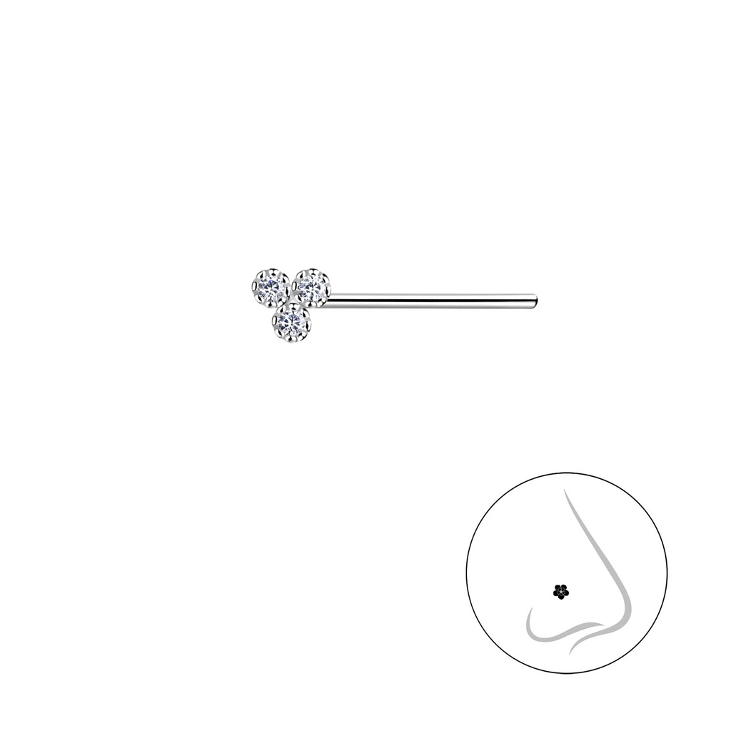 Silver Three Stones Nose Stud