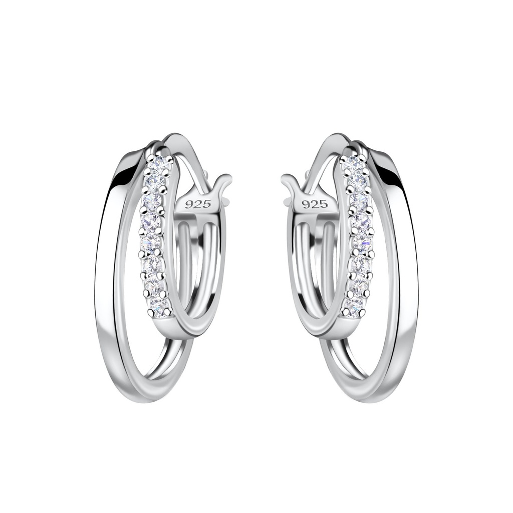 Silver Double Line French Lock Hoop Earrings