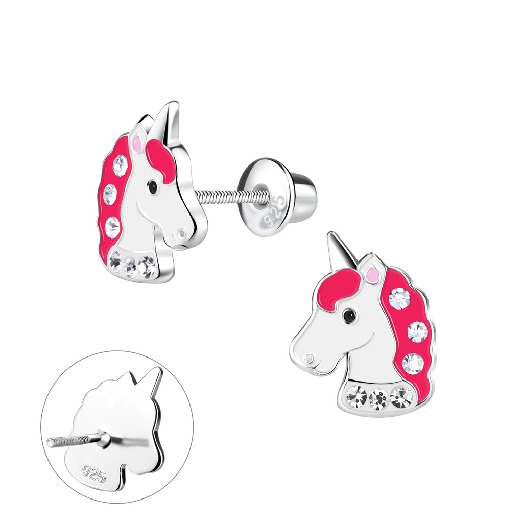 Silver Unicorn Screw Back Bullet Earrings
