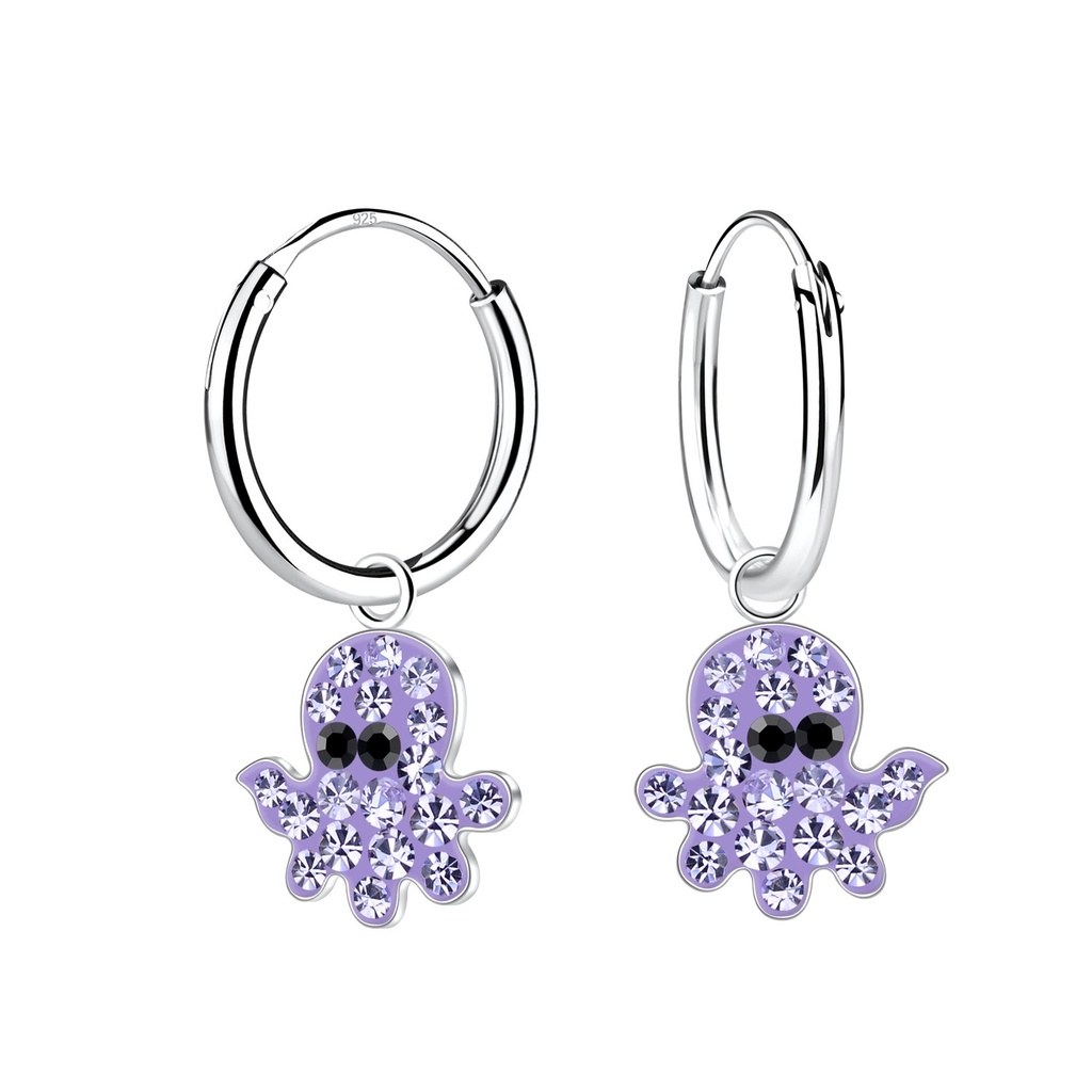 Silver Octopus Charm Hoop Earrings