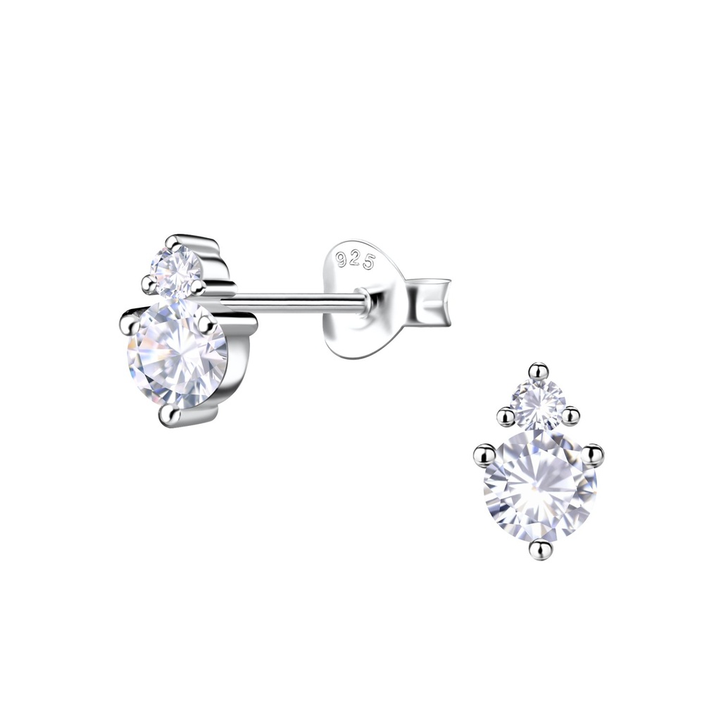 Puces d'oreilles pierres doubles en argent