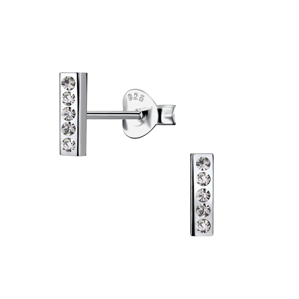 [10032269] Silver Bar Crystal Stud Earrings (Black Diamond)