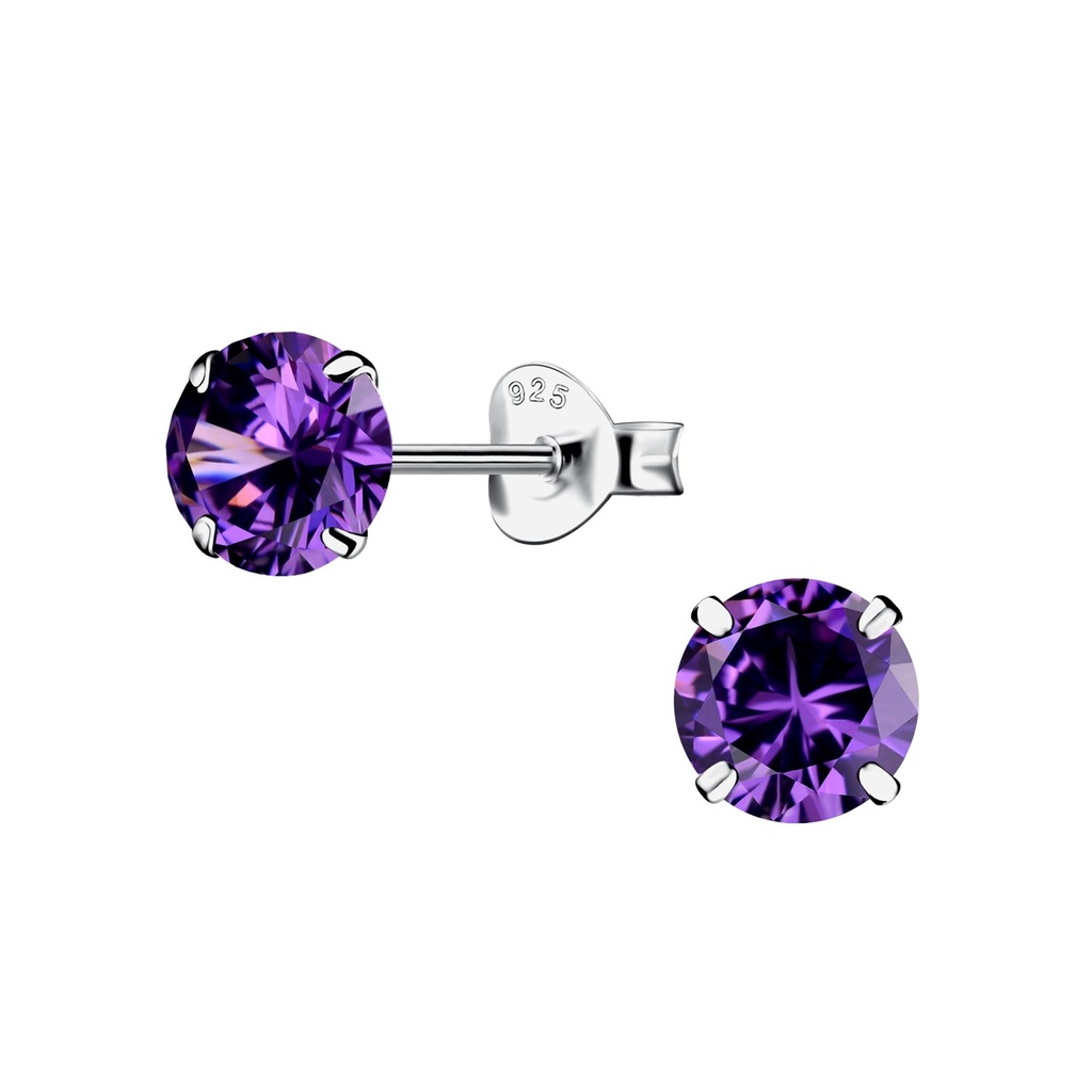 [10032310] Puces d'oreilles en argent zircon rond 6 mm (Amethyst)