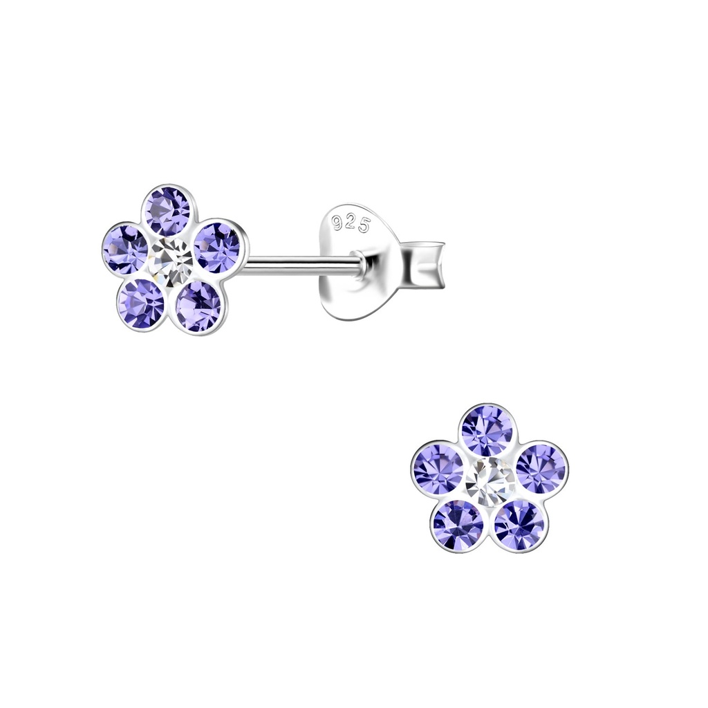 Puces d'oreilles fleur en argent cristal
