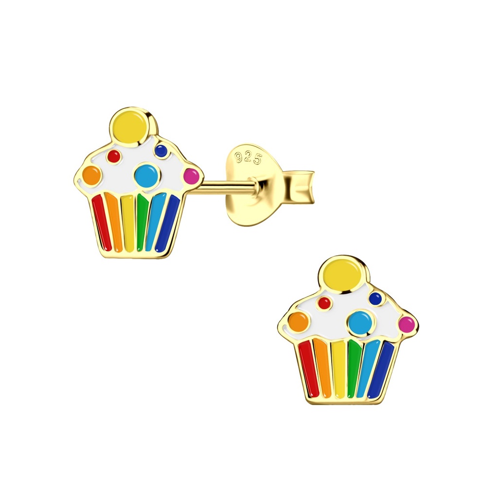 Silver Cupcake Stud Earrings
