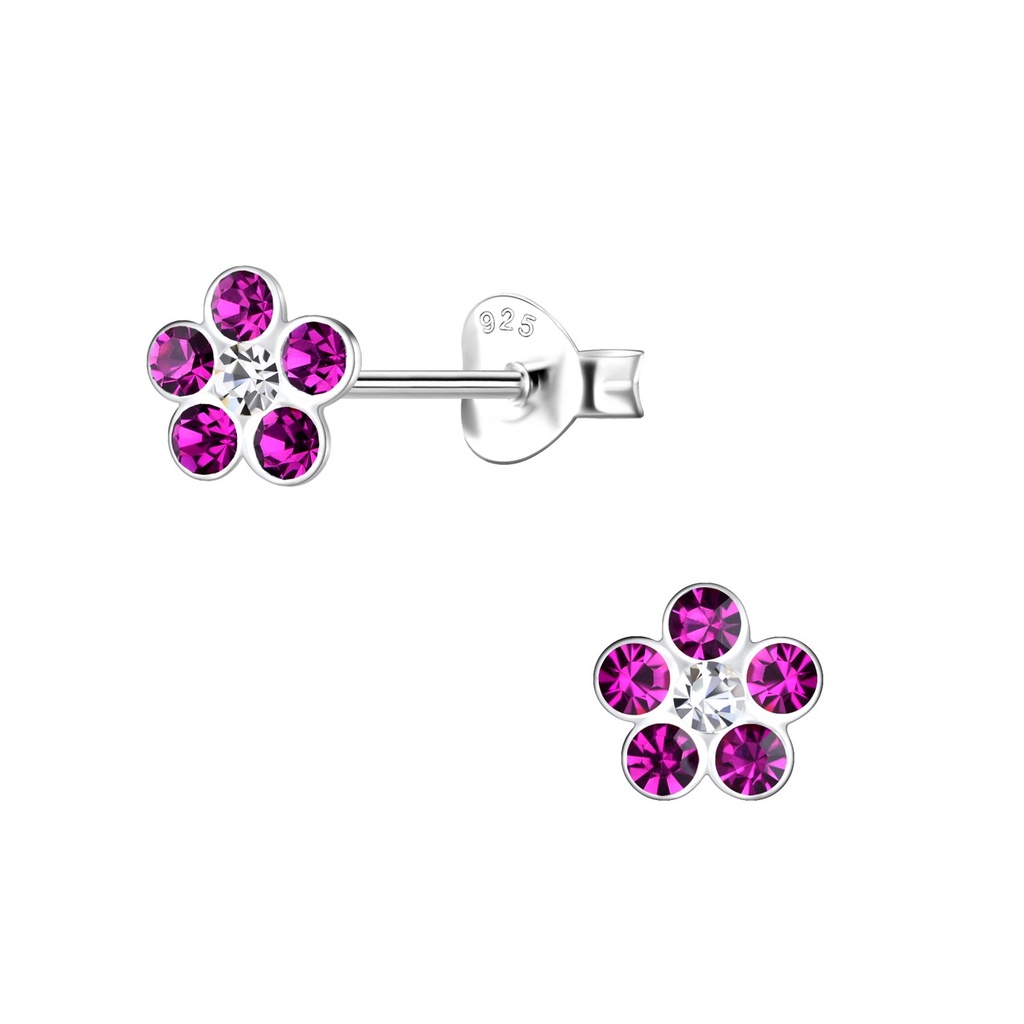 Puces d'oreilles fleur en argent cristal