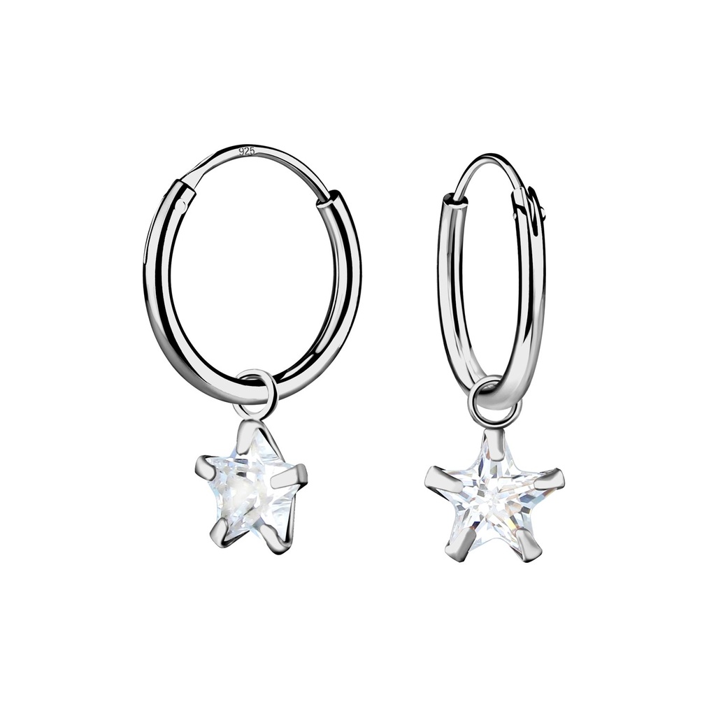 Créoles breloque en argent zircon étoile 6 mm