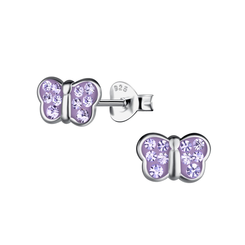 Silver Butterfly Crystal Stud Earrings