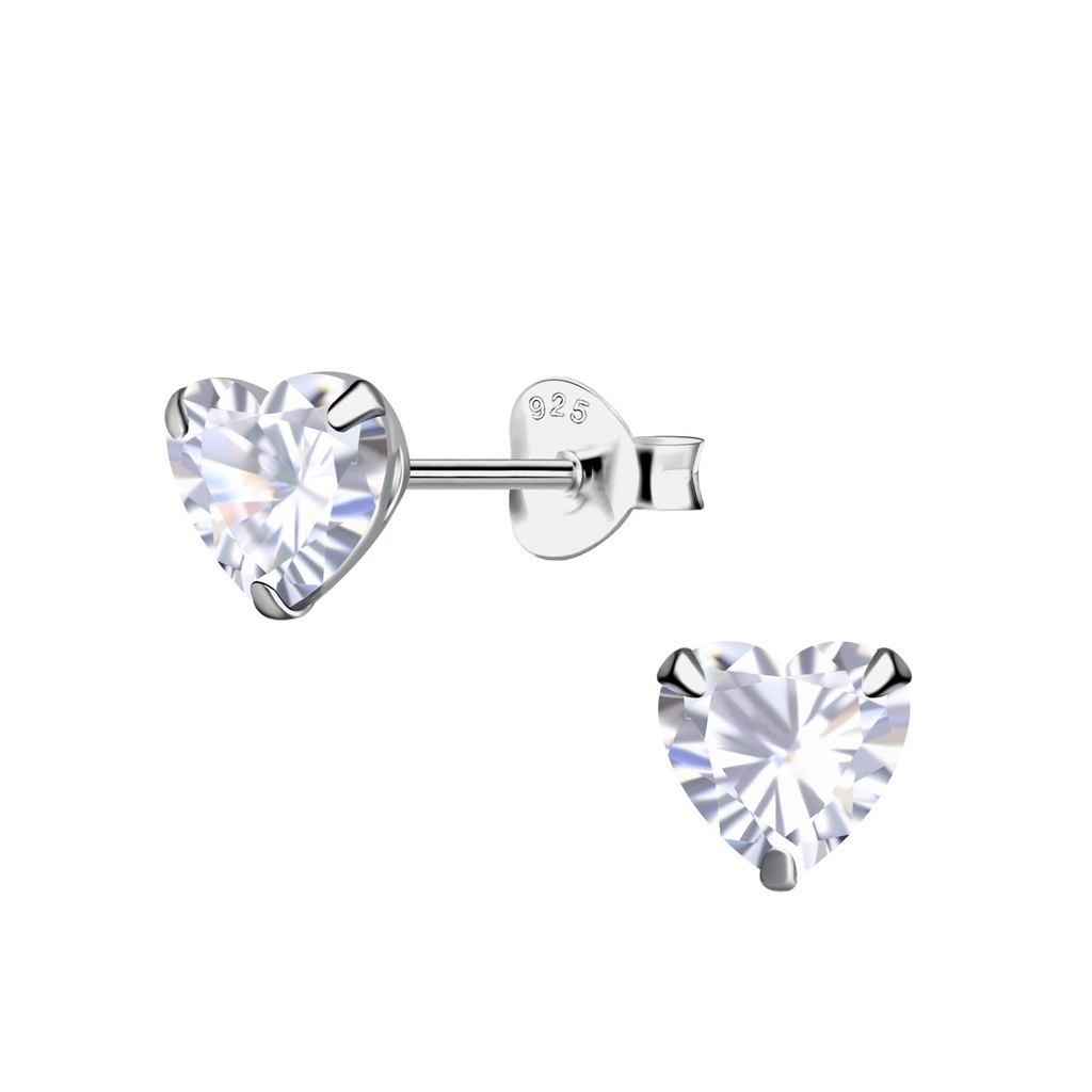 Puces d'oreilles en argent zircon cœur 6 mm
