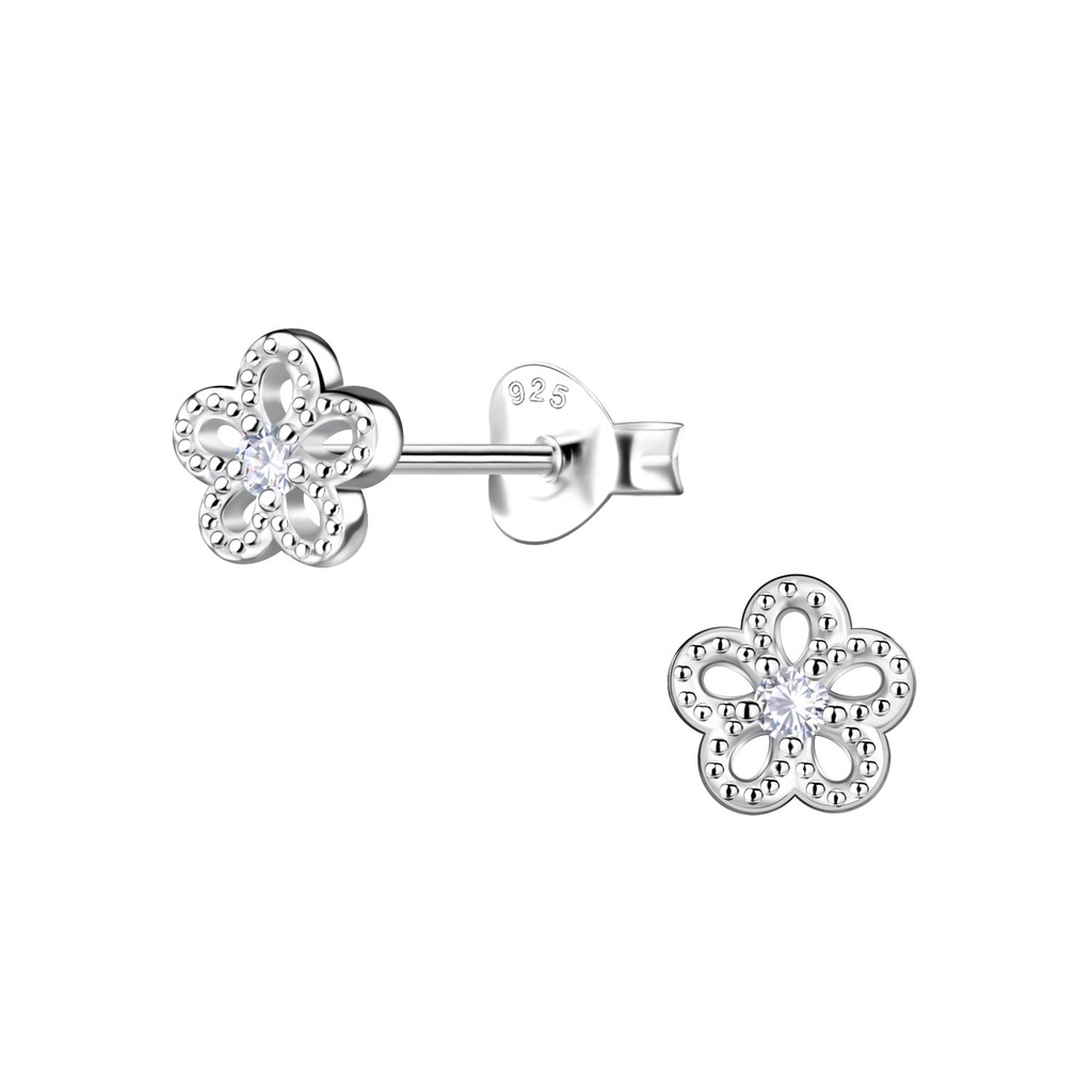 Puces d'oreilles fleur en argent