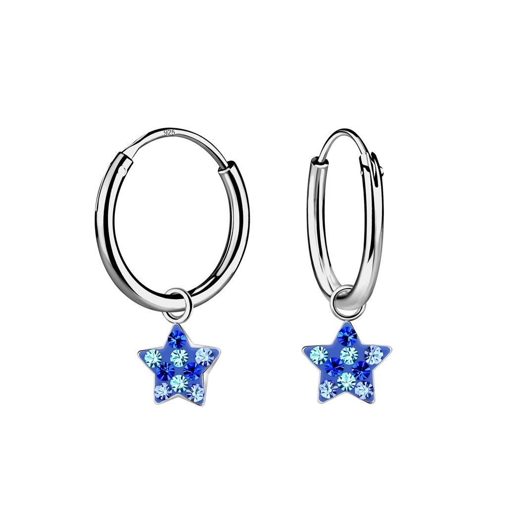 [10031488] Silver Star Charm Hoop Earrings