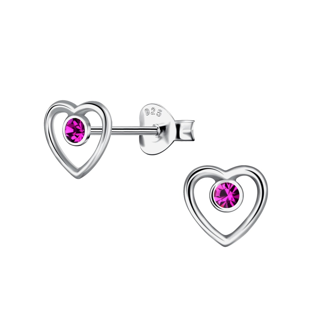 Puces d'oreilles en argent cristal cœur