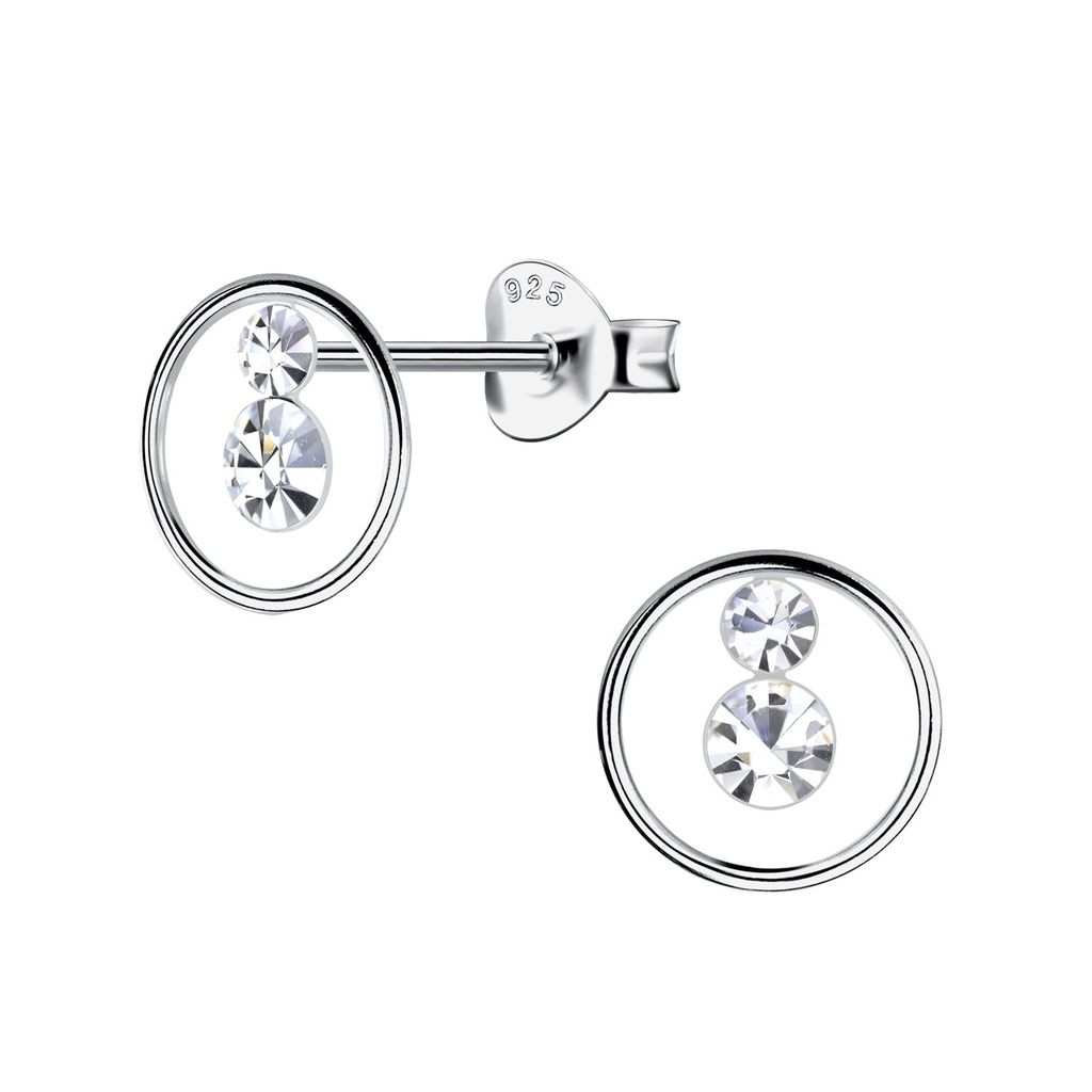 [10032468] Silver Circle Crystal Stud Earrings