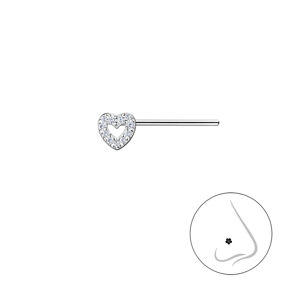 Silver Heart Nose Stud