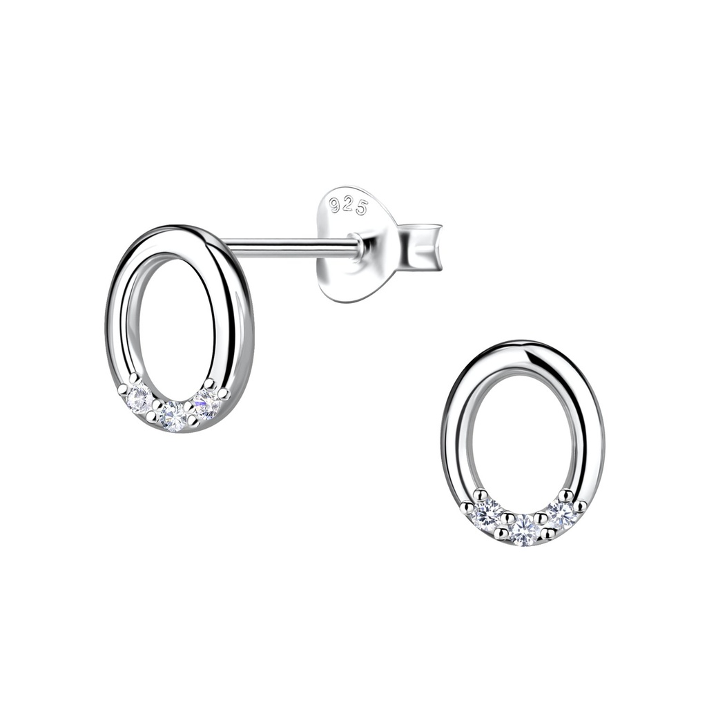 Silver Oval Stud Earrings