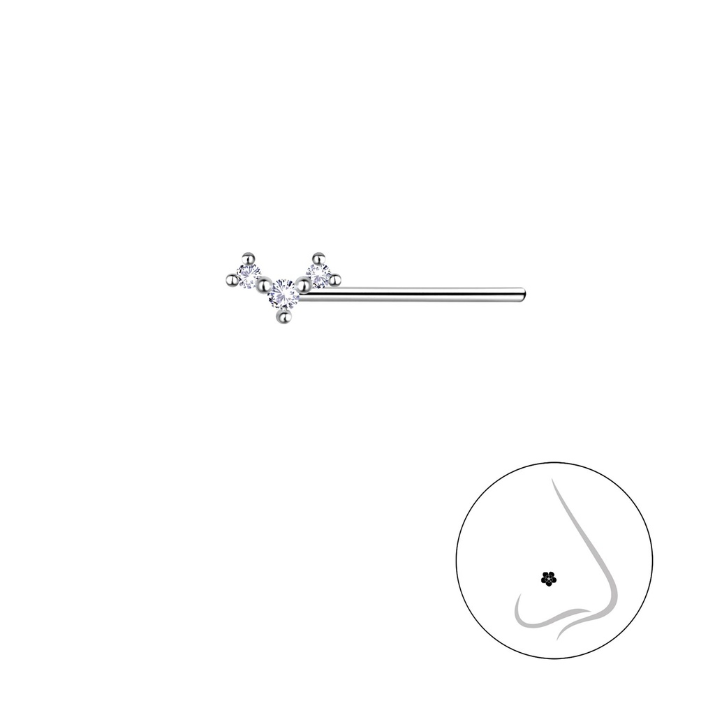 Silver Three Stones Nose Stud