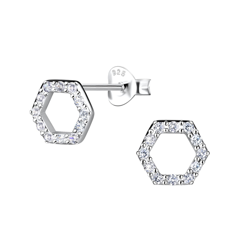 Puces d'oreilles hexagone en argent