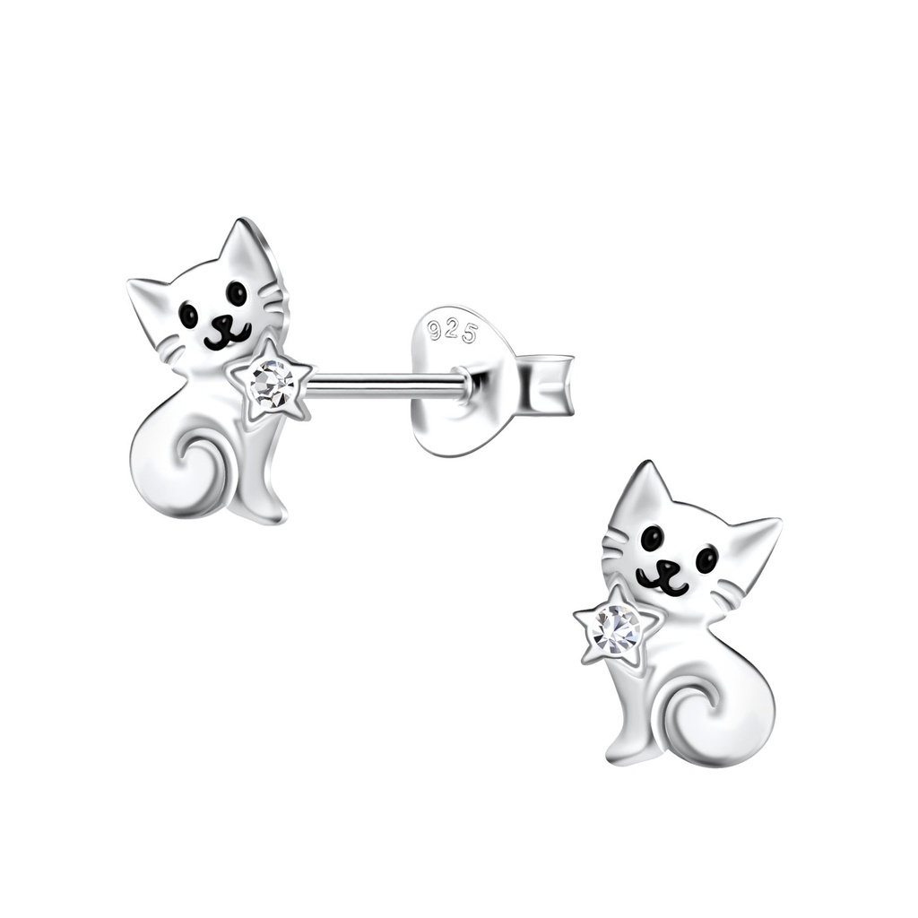 Silver Cat Stud Earrings