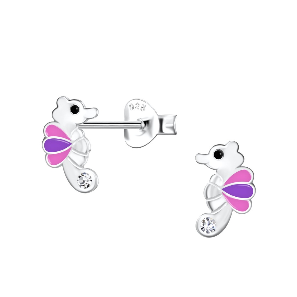 Puces d'oreilles hippocampe en argent