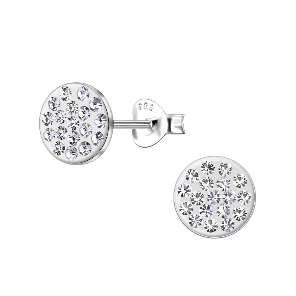 Puces d'oreilles en argent cristal rond