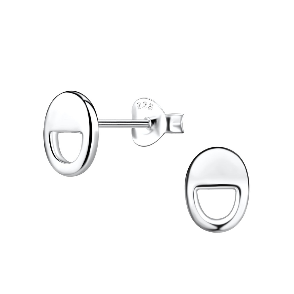 [10032205] Silver Oval Stud Earrings