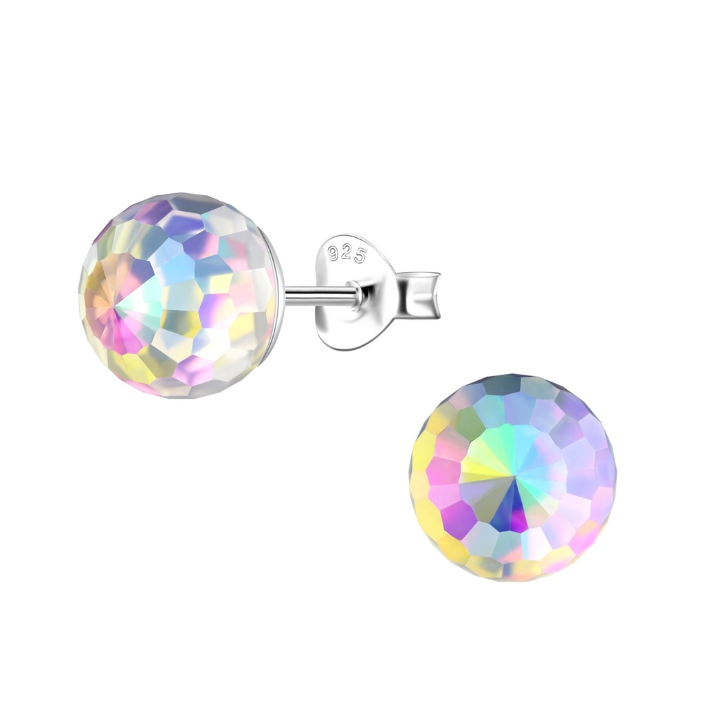[10032288] 8mm Disco Ball Silver Stud Earrings