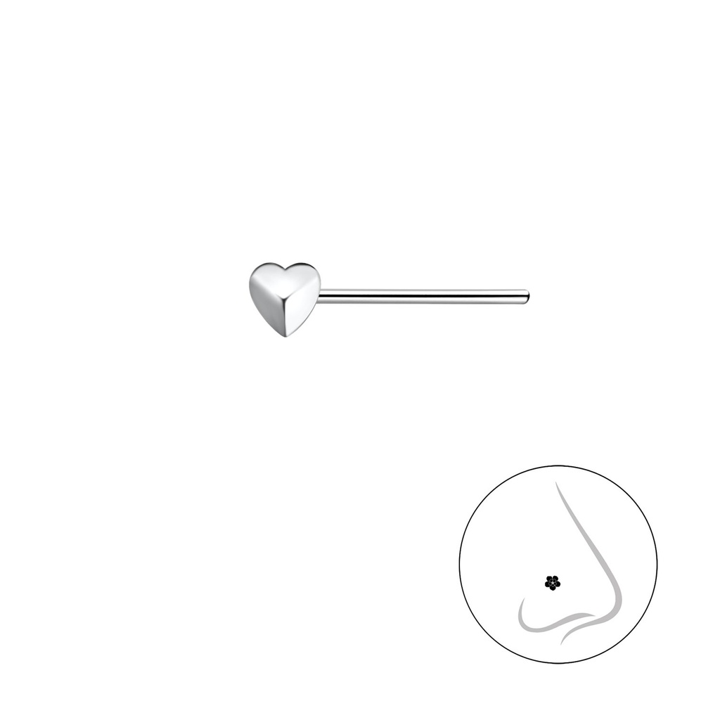 Silver Heart Nose Stud