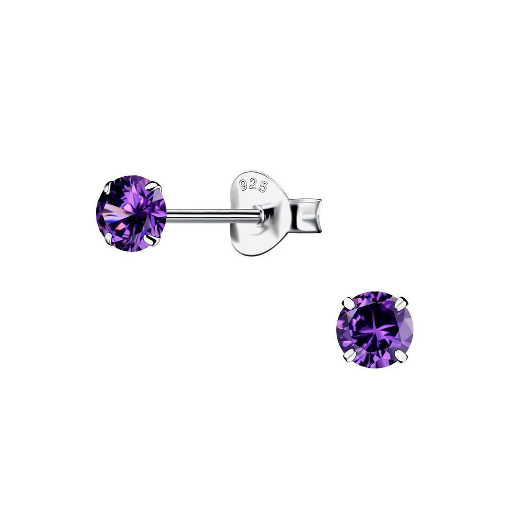 [10032319] Puces d'oreilles en argent zircon rond 4 mm (Amethyst)