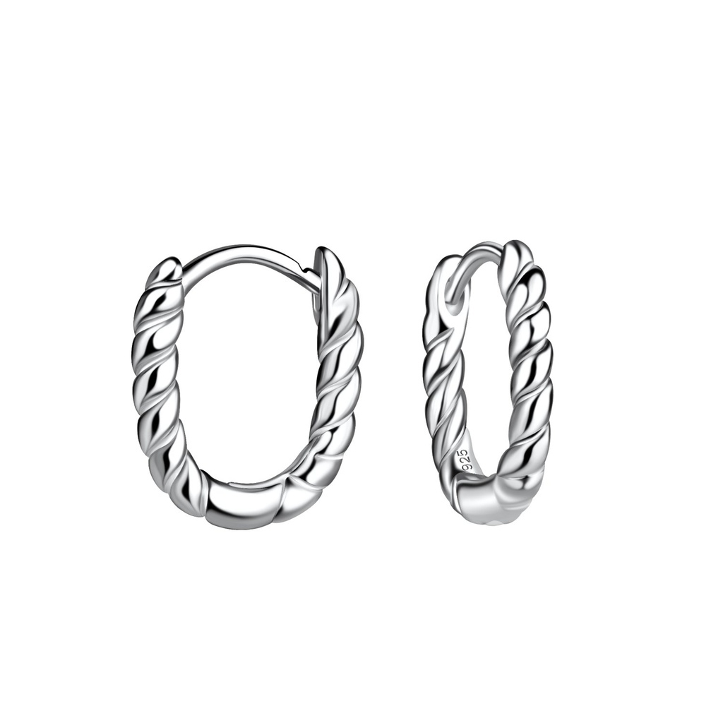 [10032291] Silver Twisted Huggie Earrings