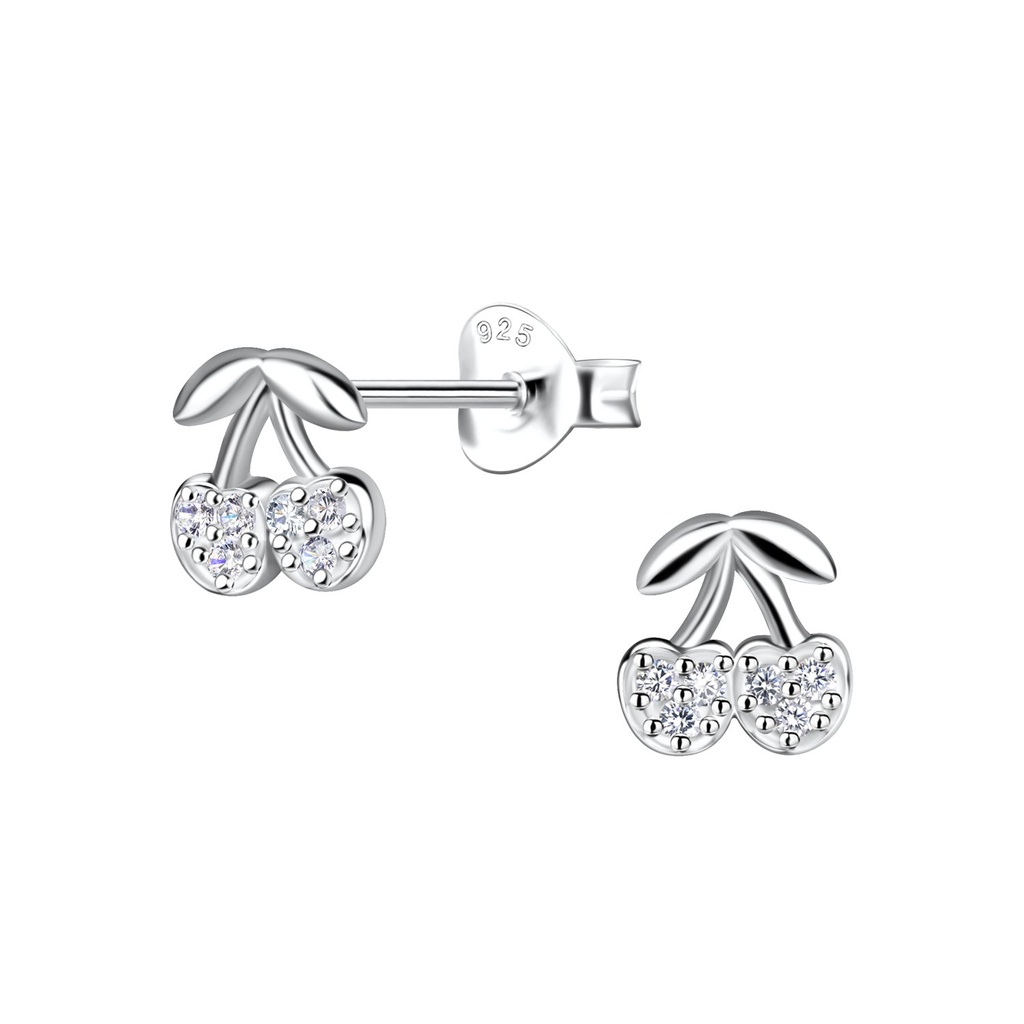 [10032236] Silver Cherry Stud Earrings